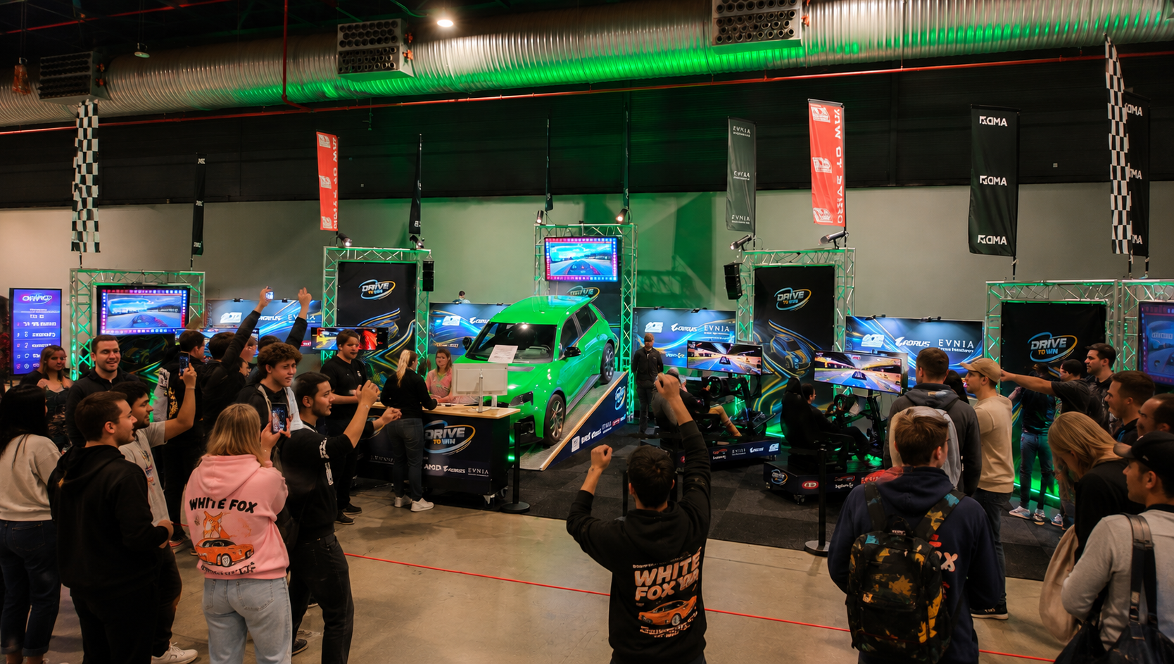 DTW Drive to Win eventbeleving — bezoekers bij de gamingstand