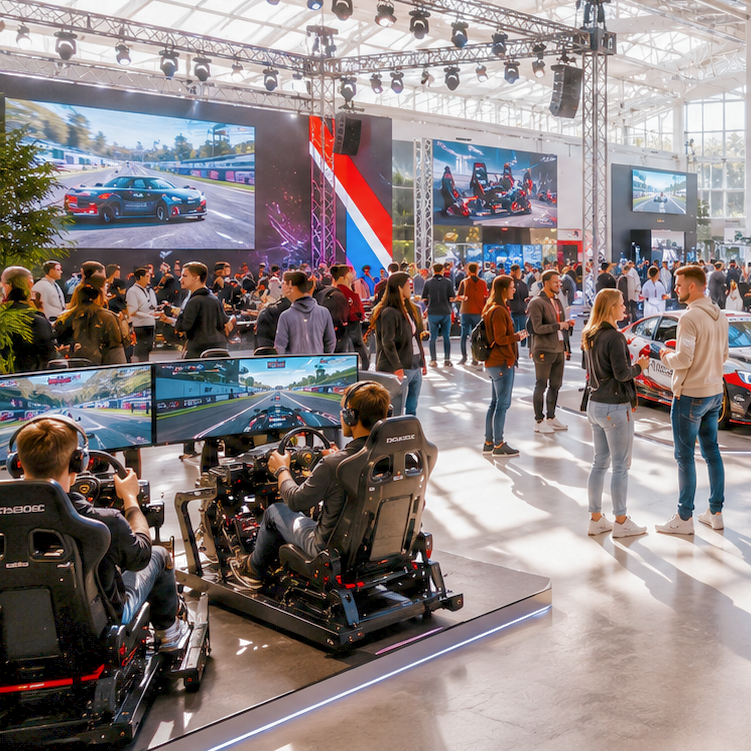 Zakelijke sim racing activatie op een event of beurs