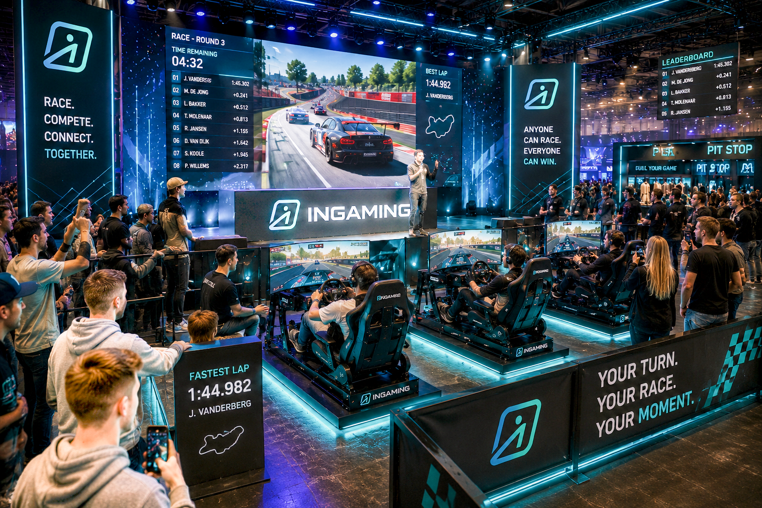 Sim racing activatie met publiek en leaderboard